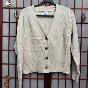 OLD NAVY cardigan cream knitted with deep V neck buttons on front (GO-RECYCLED)
